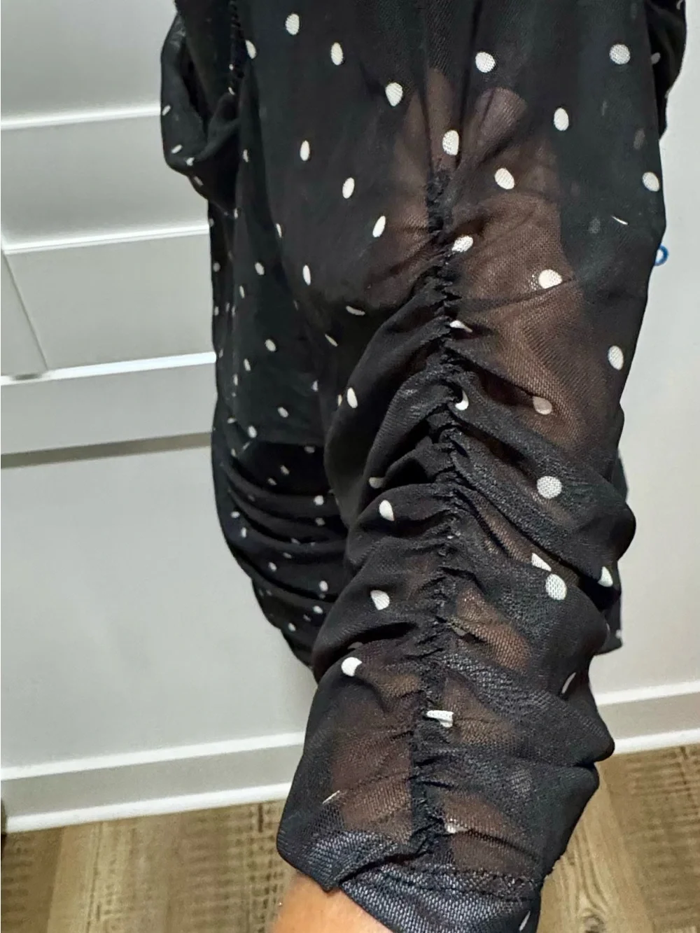 Anthropologie Plus Black Polka Dot Square-Neck Blouse